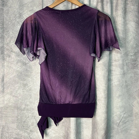 Candie’s Girl Purple Ombre Glitter Flutter Sleeve Top with Bow at the Waist -MED - Picture 8 of 9